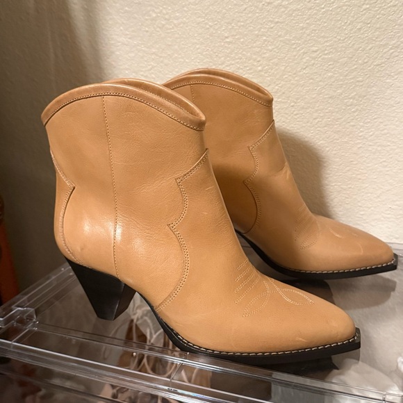 Isabel Marant Darizo Leather Western Embroidered Booties Natural Tan Size 38 - Picture 8 of 16
